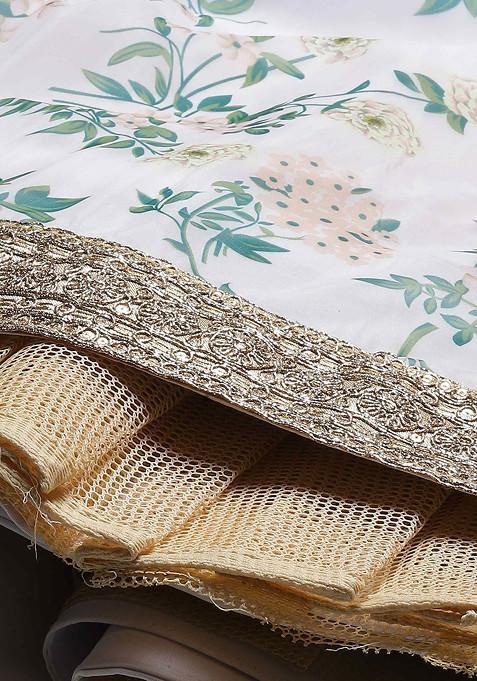 Off-White Chinon Silk Anarkali Suit With Dupatta For Indian & Pakistani Wedding Festival - Digital Print & Dori With Thread & Sequence Work