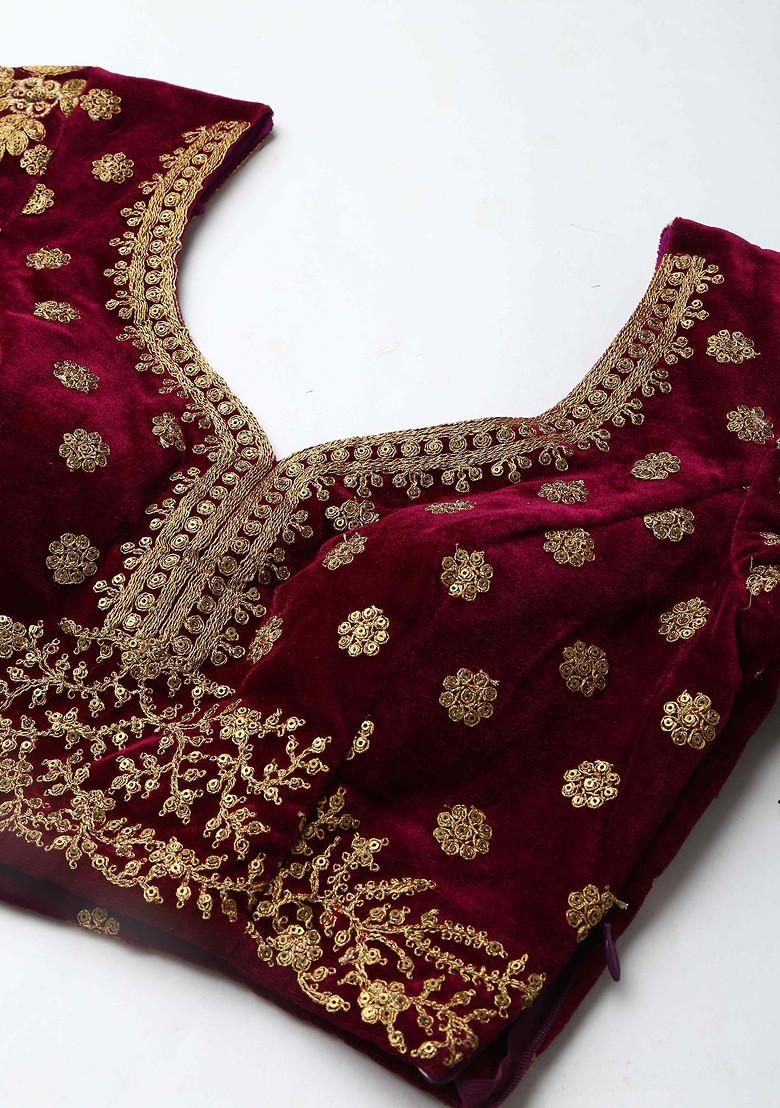 Purple Zari Sequin Embroidered Velvet Lehenga Set - Indya