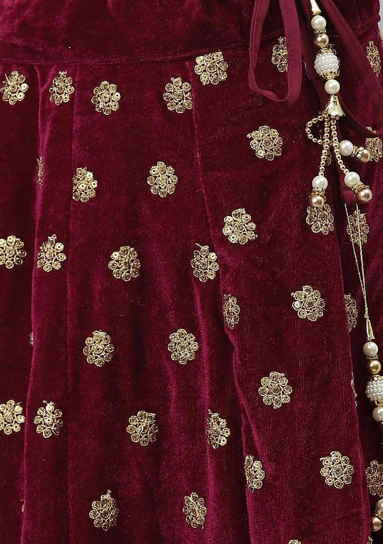 Purple Zari Sequin Embroidered Velvet Lehenga Set - Indya