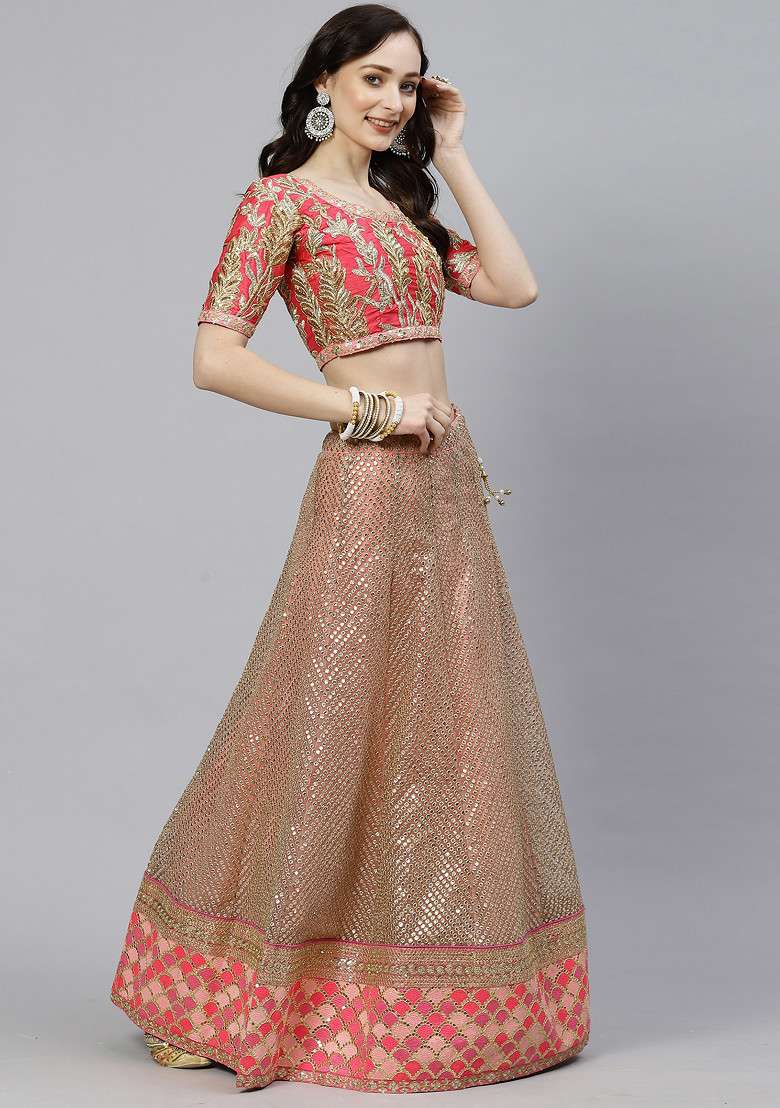 Pink Zari Soft Net Lehenga Set with Embroidered & Sequin for Diwali | Wedding & Festive Wear - Indya