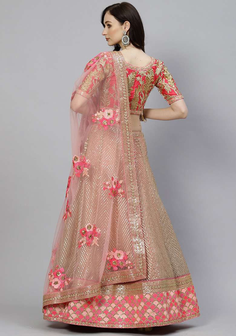 Pink Zari Soft Net Lehenga Set with Embroidered & Sequin for Diwali | Wedding & Festive Wear - Indya