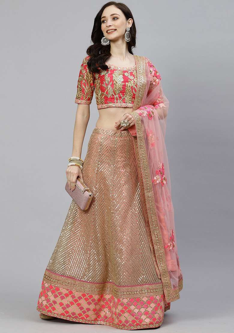 Pink Zari Soft Net Lehenga Set with Embroidered & Sequin for Diwali | Wedding & Festive Wear - Indya