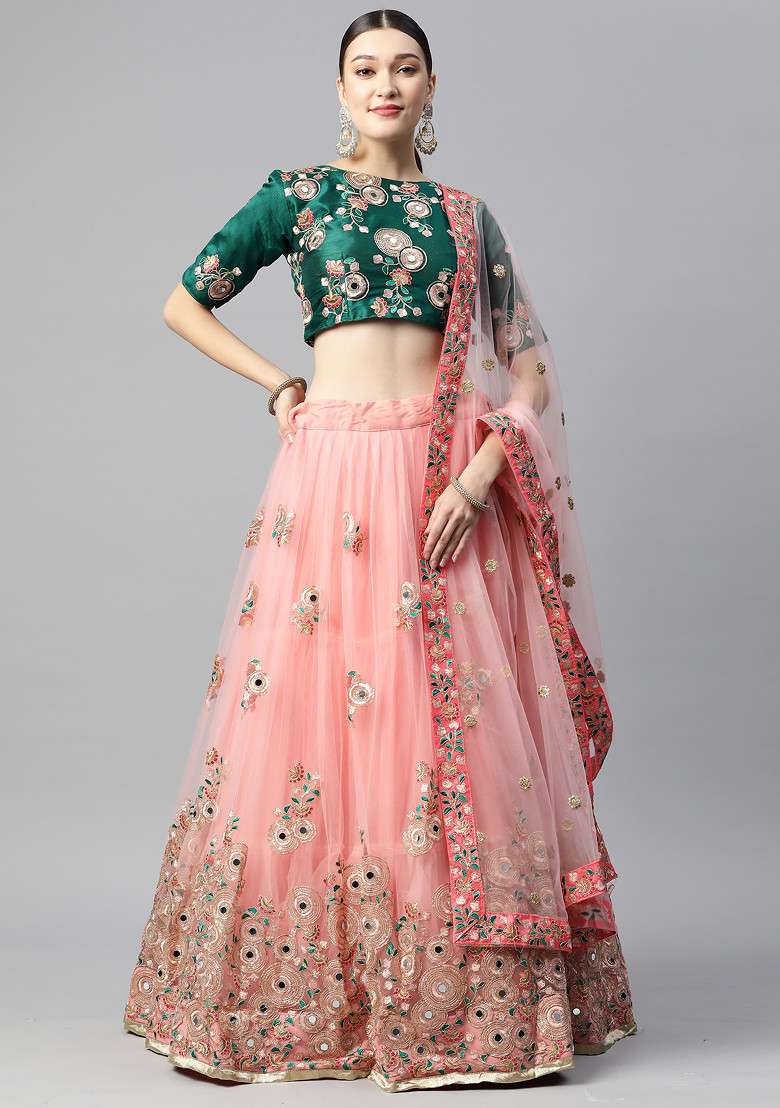 Pink Thread Soft Net Lehenga Set with Embroidered & Sequin for Diwali | Wedding & Festive Wear - Indya