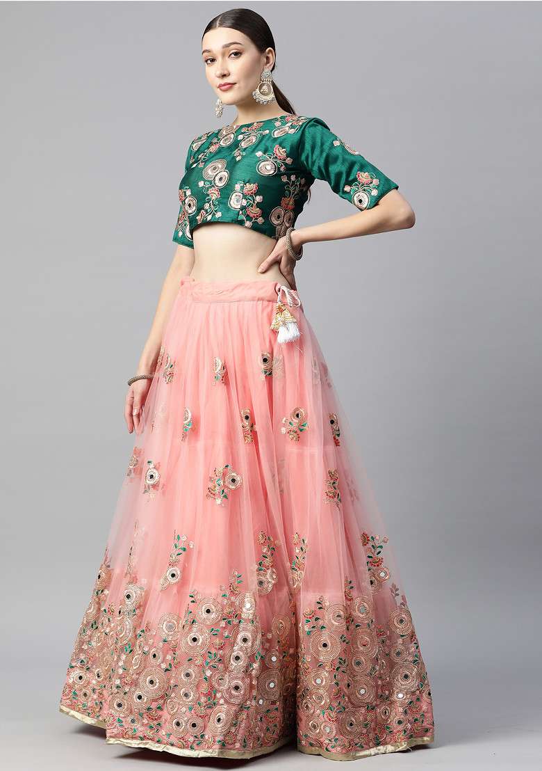 Pink Thread Soft Net Lehenga Set with Embroidered & Sequin for Diwali | Wedding & Festive Wear - Indya