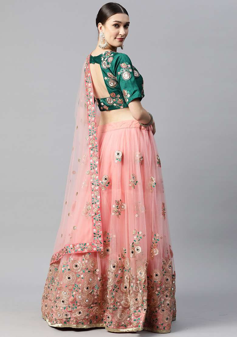 Pink Thread Soft Net Lehenga Set with Embroidered & Sequin for Diwali | Wedding & Festive Wear - Indya
