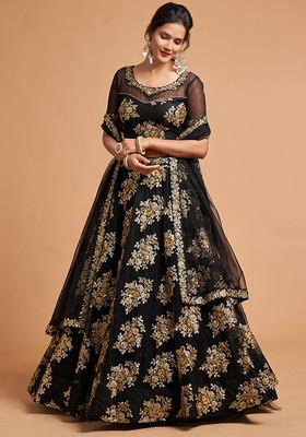 Black Zari And Sequin Embroidered Lehenga Set