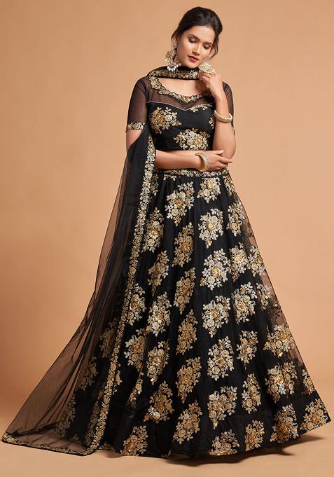 Intricate Zari, Sequin, and Stones Embroidered Lehenga Choli Set with Embellished Dupatta
