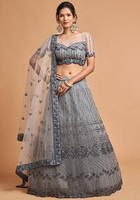 Grey Zari And Sequin Embroidered Lehenga Set