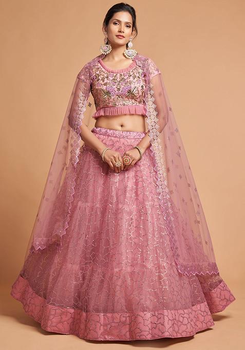 Blush Pink Zari And Sequin Embroidered Lehenga Set