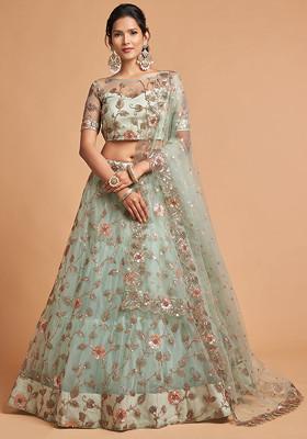 Sky Blue Zari And Sequin Embroidered Lehenga Set
