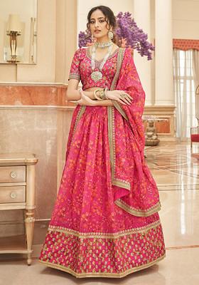 Pink Zari And Sequin Embroidered Art Silk Lehenga Set