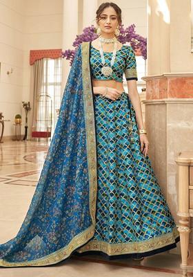 Blue Zari And Sequin Work Art Silk Lehenga Set