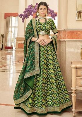 Green Zari And Sequin Embroidered Lehenga Set