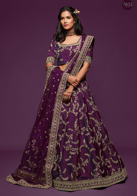 Purple Sequin Embroidered Art Silk Lehenga Set