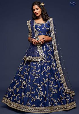 Blue Sequin Embroidered Art Silk Lehenga Set