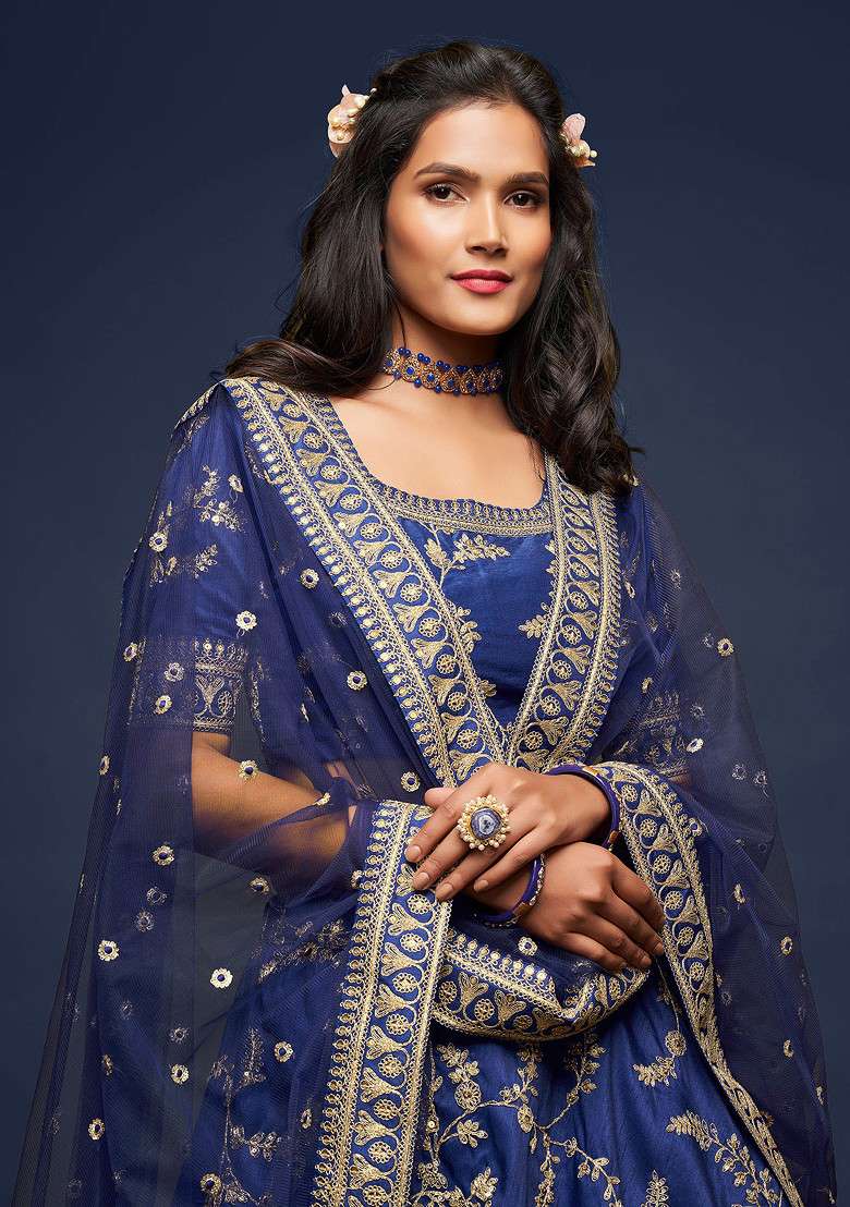Blue Blend Art Silk Lehenga Set with Embroidered & Sequin for Diwali | Wedding & Festive Wear - Indya