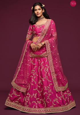 Pink Sequin Embroidered Art Silk Lehenga Set