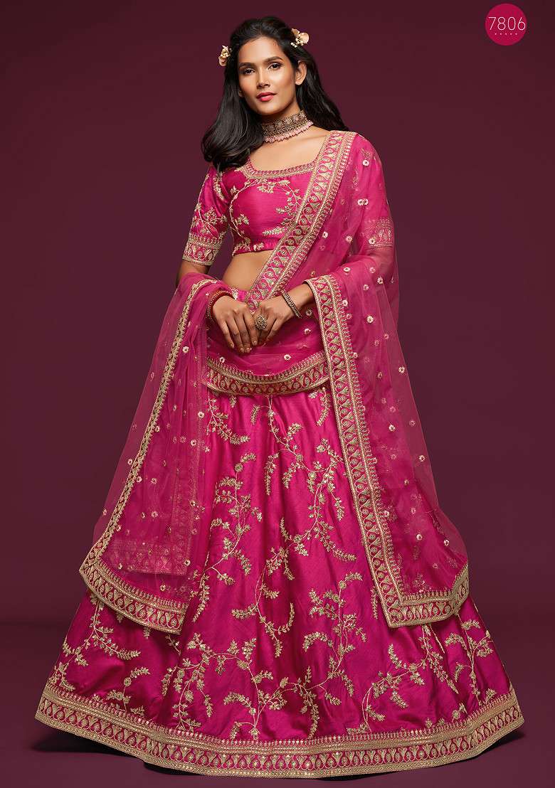Pink Blend Art Silk Lehenga Set with Embroidered & Sequin for Diwali | Wedding & Festive Wear - Indya