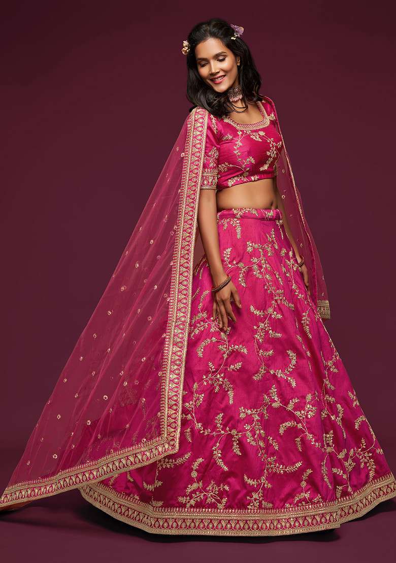 Pink Blend Art Silk Lehenga Set with Embroidered & Sequin for Diwali | Wedding & Festive Wear - Indya