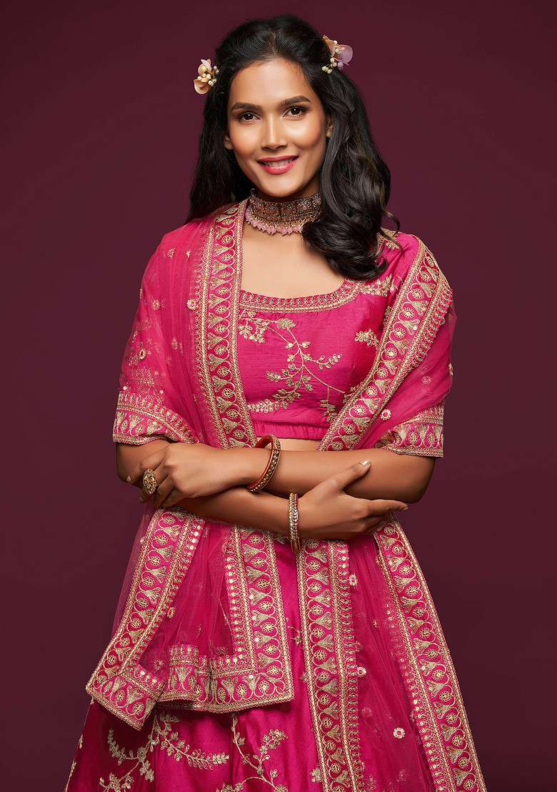Pink Blend Art Silk Lehenga Set with Embroidered & Sequin for Diwali | Wedding & Festive Wear - Indya