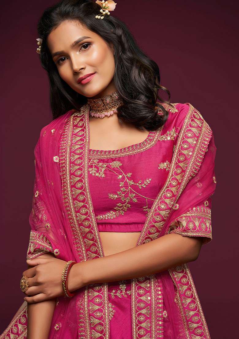 Pink Blend Art Silk Lehenga Set with Embroidered & Sequin for Diwali | Wedding & Festive Wear - Indya