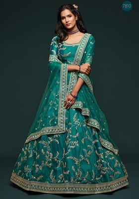 Green Dori Embroidered Art Silk Lehenga Set