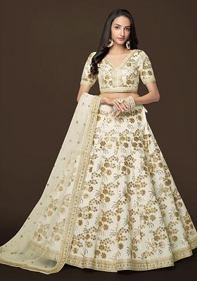 White Dori Embroidered Slub Silk Lehenga Set