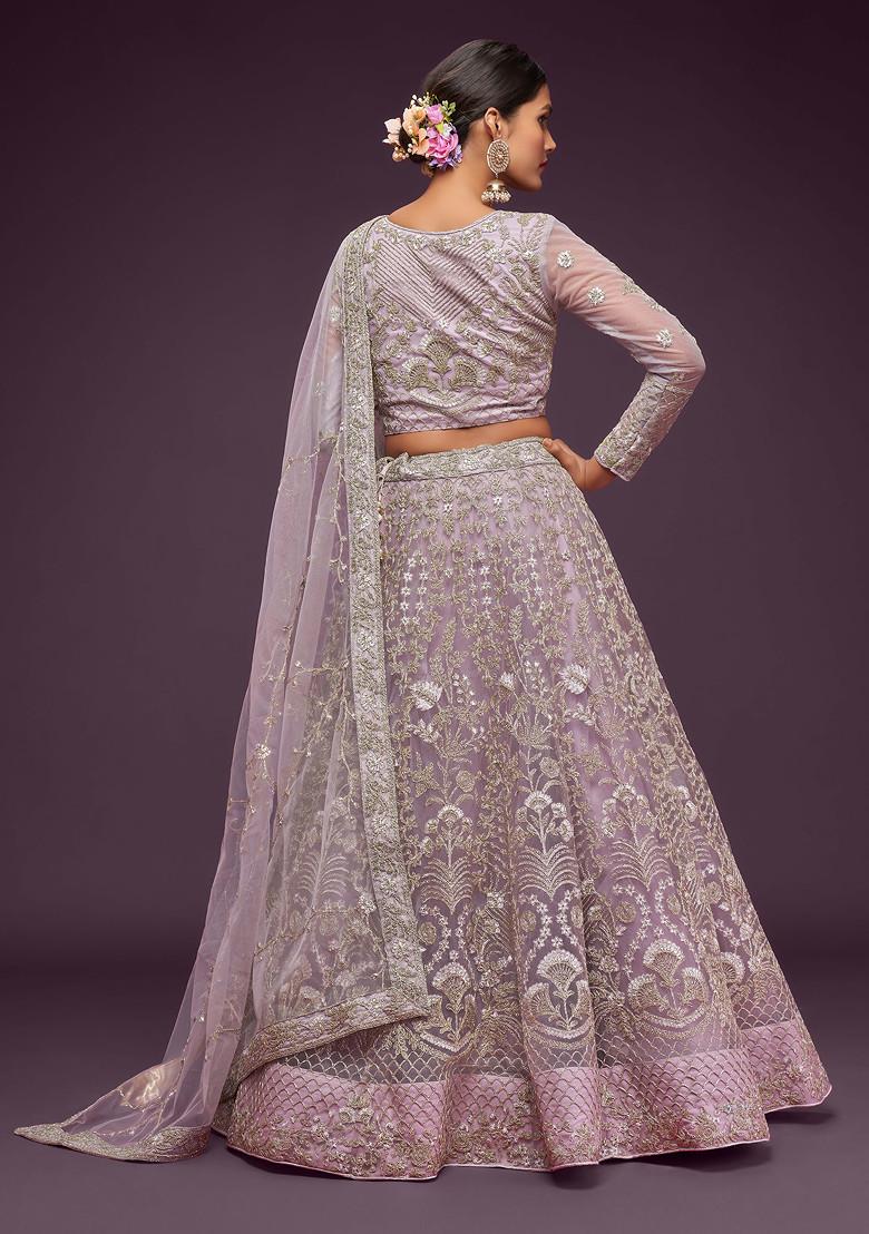 Dusky Orchid Dori Embroidered Soft Net Lehenga Set - Indya