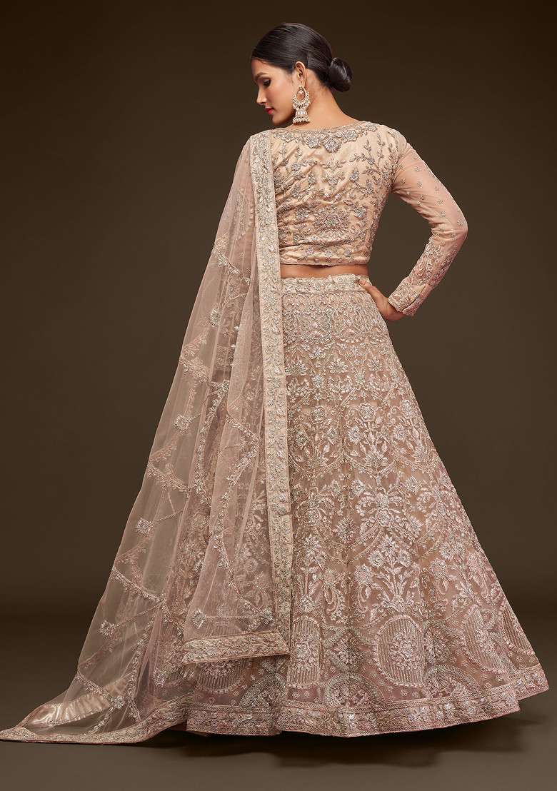 Beige Royal Dori Soft Net Lehenga Set with Embroidered for Diwali | Wedding & Festive Wear - Indya