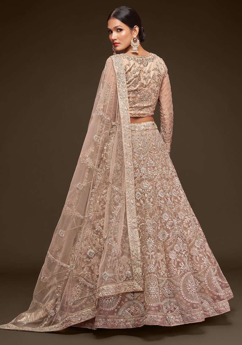 Beige Royal Dori Soft Net Lehenga Set with Embroidered for Diwali | Wedding & Festive Wear - Indya