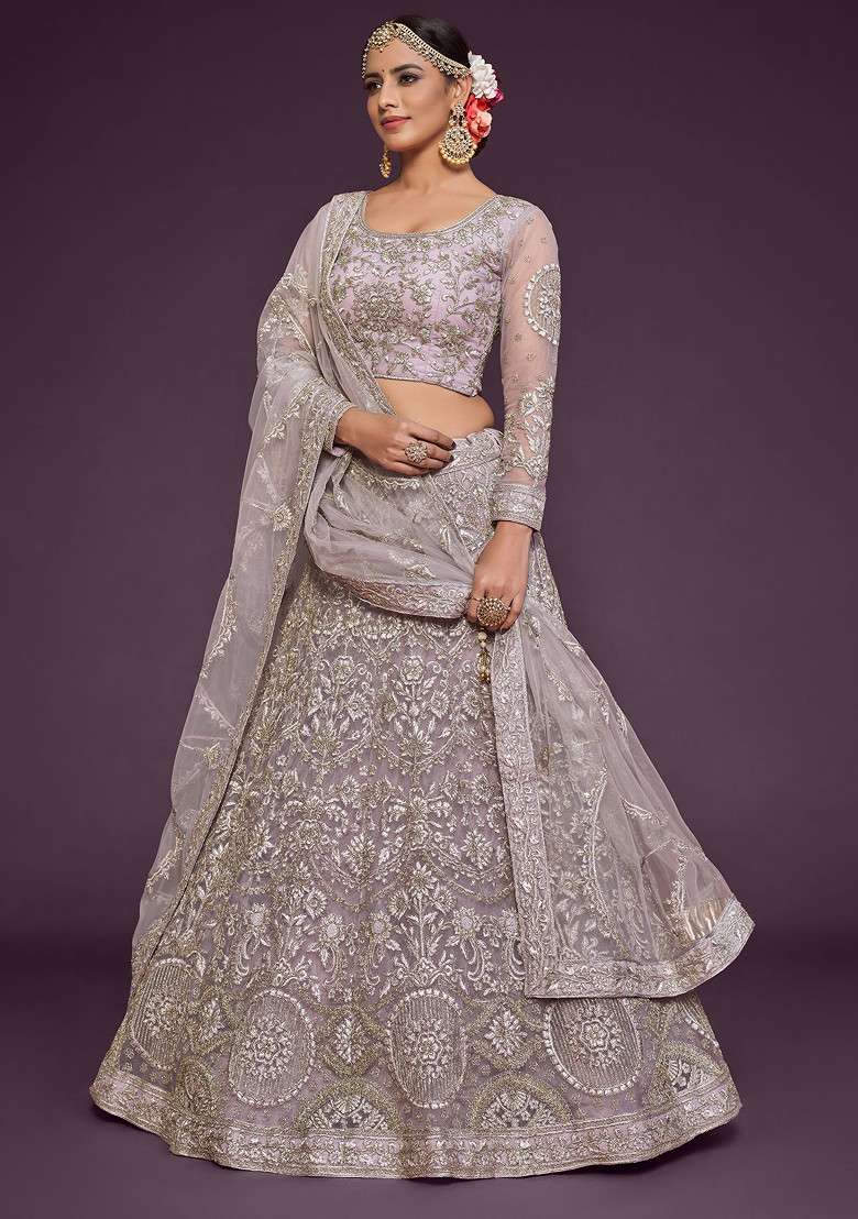 Dusky Orchid Glitter Dori Soft Net Lehenga Set with Embroidered for Diwali | Wedding & Festive Wear - Indya