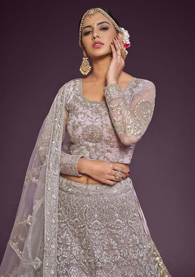 Dusky Orchid Glitter Dori Embroidered Soft Net Lehenga Set - Indya