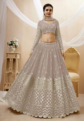 Grey Sequin Zari Embroidered Georgette Lehenga Set