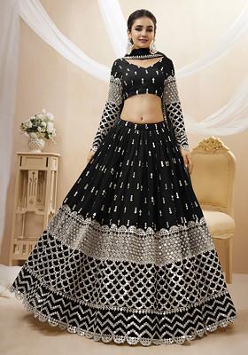 Black Sequin Zari Embroidered Georgette Lehenga Set