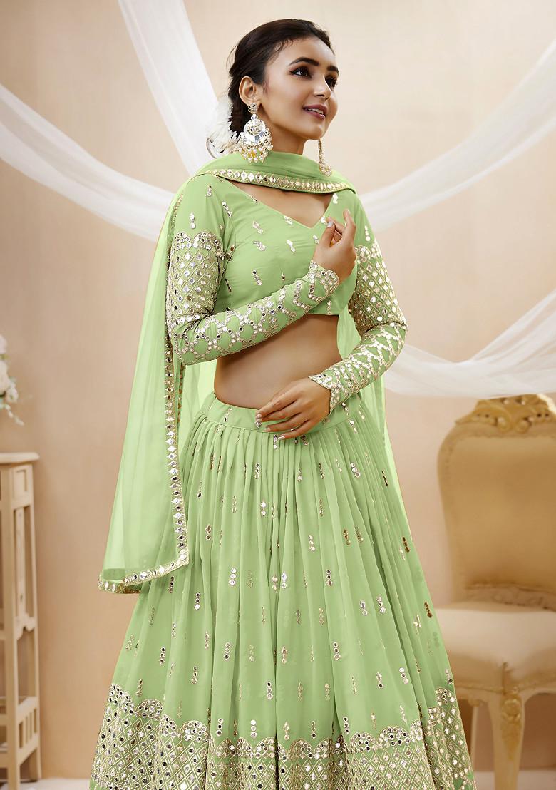 Pista Green Sequin Zari Embroidered Georgette Lehenga Set