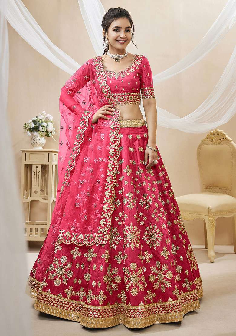 Pink Foil Zari Blend Art Silk Lehenga Set with Embroidered & Sequin for Diwali | Wedding & Festive Wear - Indya