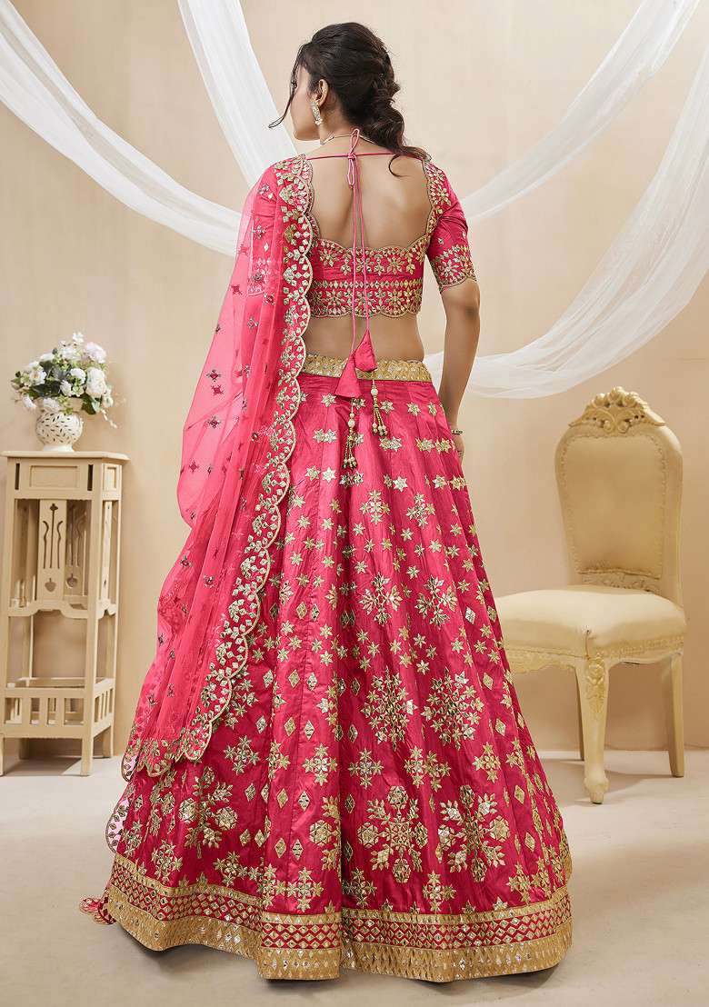 Pink Foil Zari Blend Art Silk Lehenga Set with Embroidered & Sequin for Diwali | Wedding & Festive Wear - Indya