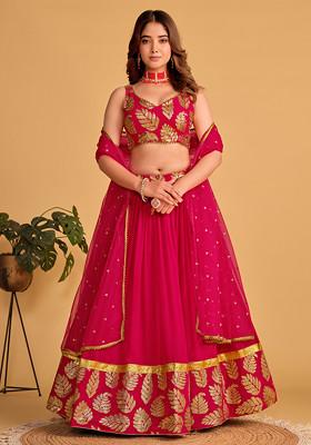 Pink Sequin Thread Embroidered Georgette Lehenga Set