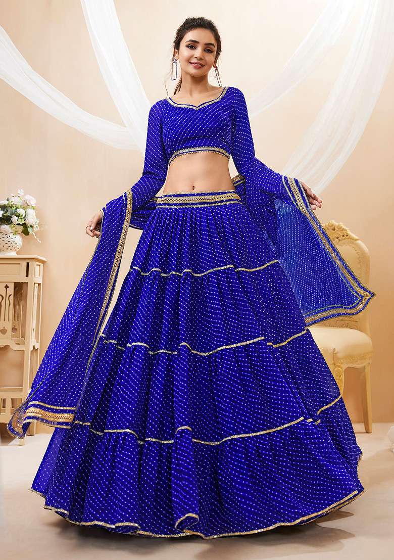 Blue Leheriya Print Georgette Chaniya Choli Set For Navratri And Garba for Diwali | Wedding & Festive Wear - Indya