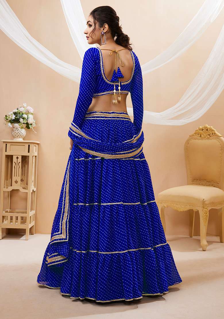 Blue Leheriya Print Georgette Chaniya Choli Set For Navratri And Garba for Diwali | Wedding & Festive Wear - Indya