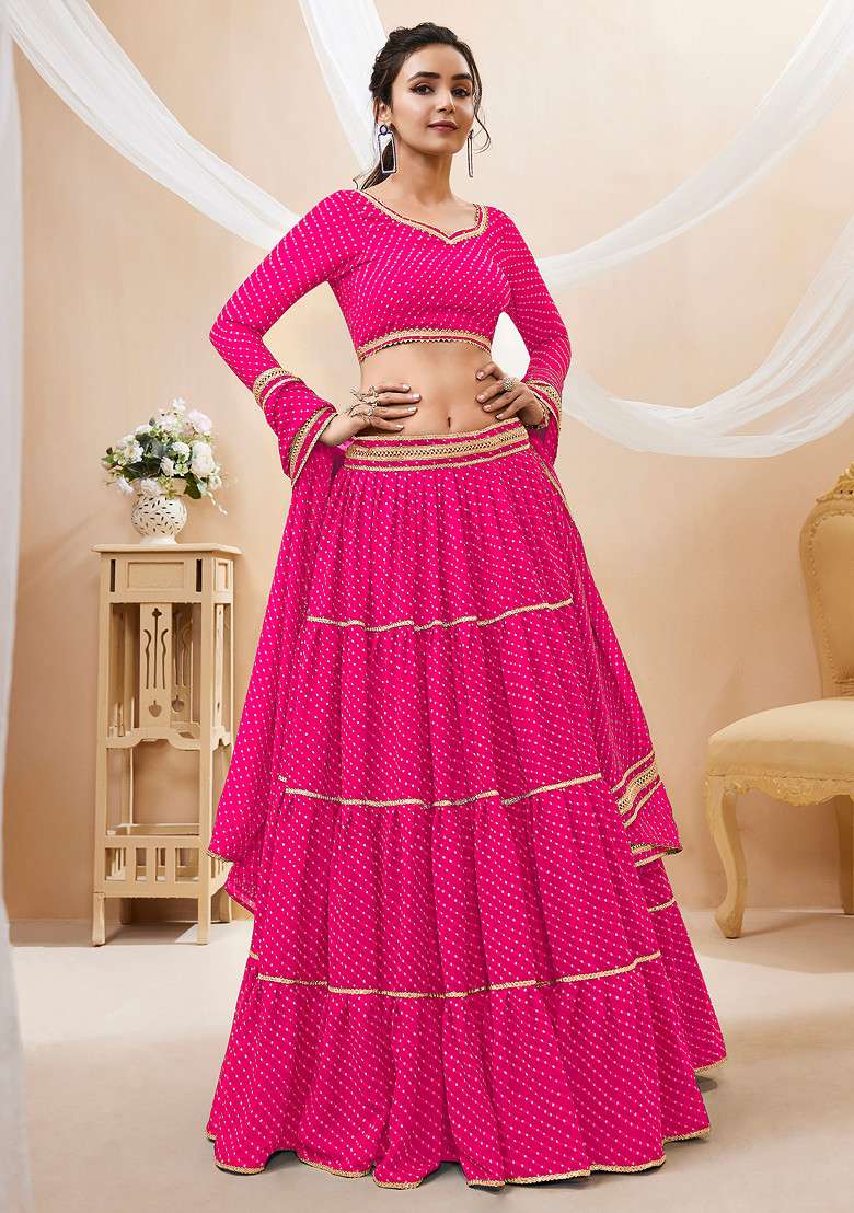 Pink Leheriya Print Georgette Chaniya Choli Set For Navratri And Garba for Diwali and Festive Wear - Indya