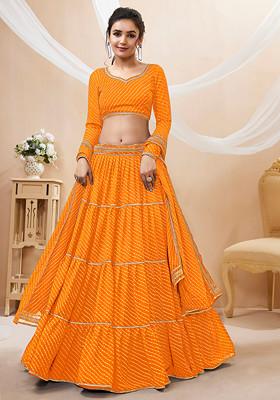 Yellow Leheriya Print Georgette Lehenga Set