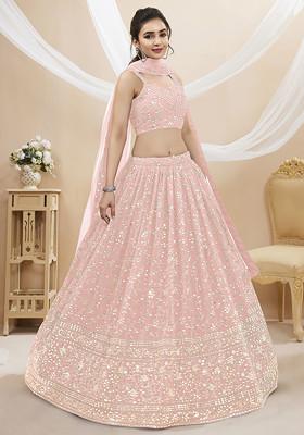 Pink Zari Embroidered Georgette Lehenga Set