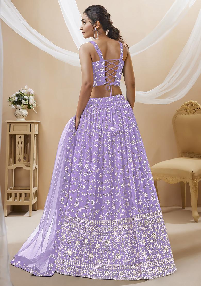 Lavender Zari Embroidered Georgette Lehenga Set - Indya
