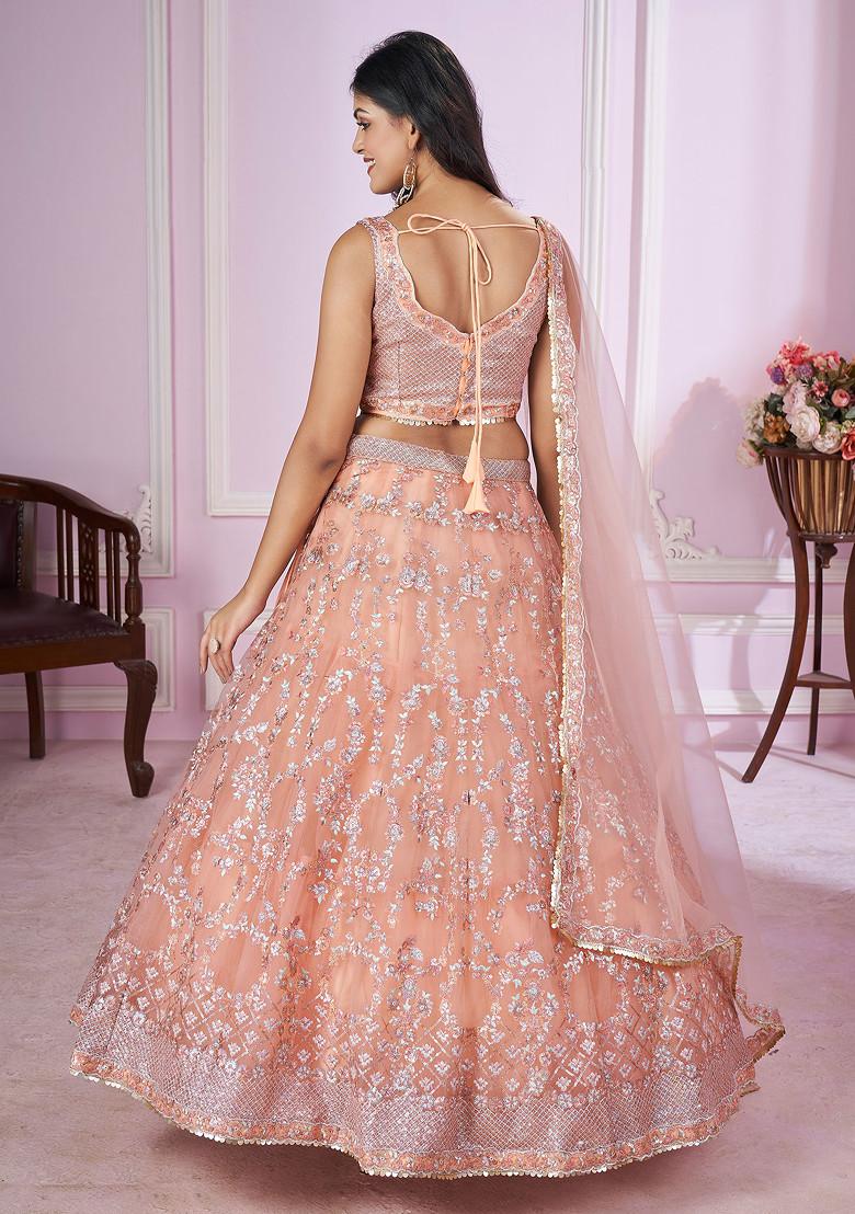 Pink Badla Zari Embroidered Soft Net Lehenga Set