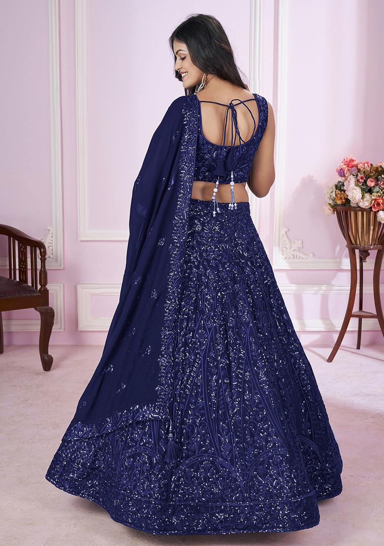 Blue Thread Sequin Embroidered Georgette Lehenga Set