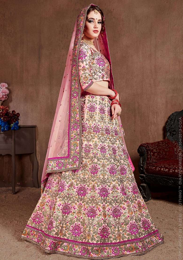 Pink Zari And Taffeta Silk Blend Lehenga Set with Embroidered & Sequin for Diwali | Wedding & Festive Wear - Indya