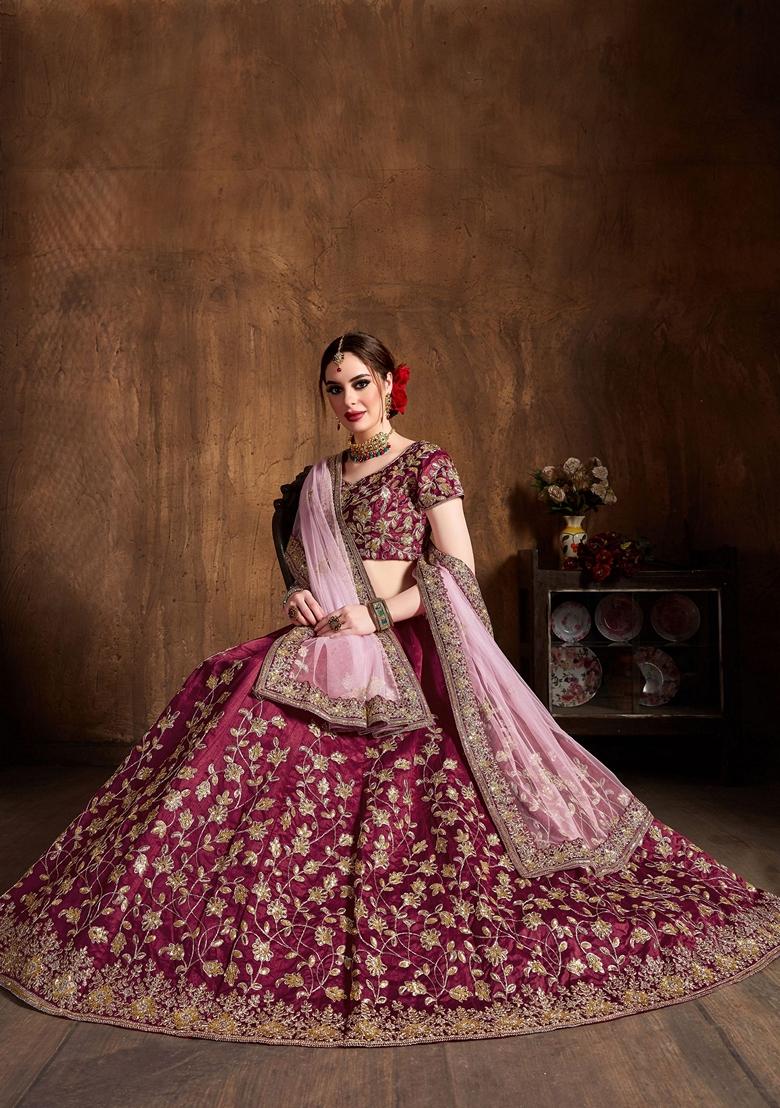 Maroon Dori And Sequin Embroidered Lehenga Set - Indya