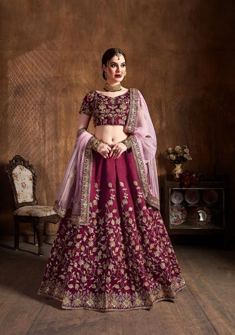 Maroon Dori And Sequin Embroidered Lehenga Set