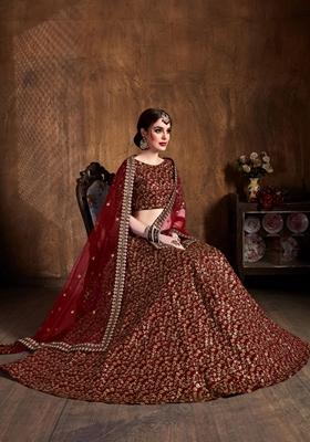 Maroon Zari And Sequin Embroidered Lehenga Set